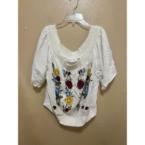 New York & Comp XXL Embroidered Floral Peasant Top Off‎ Shoulder Bohemian Blouse